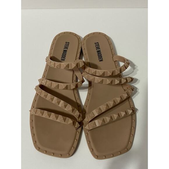 STEVE MADDEN Skyler J Tan Jelly Slip On Studded Slide Sandals Size 7 Square Toe - Picture 5 of 6